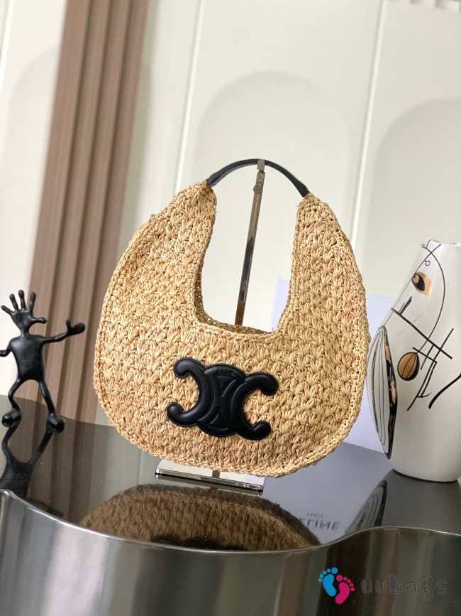 Uubags Celine classic panier hobo bag in natural /black raffia and calfskin 33x16x4cm - 1