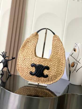 Uubags Celine classic panier hobo bag in natural /black raffia and calfskin 33x16x4cm