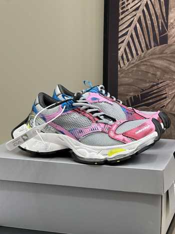 Uubags Balenciaga Stapler Sneaker in grey, blue, pink, neon yellow, and white polyurethane and polyester
