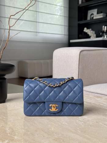 Uubags Chanel flap bag in blue with gold hardware 12x20x6cm