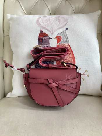 Loewe Mini Gate Dual Bag in Soft Calskin and Jacquard Strap in Plumrose 19x8x11cm