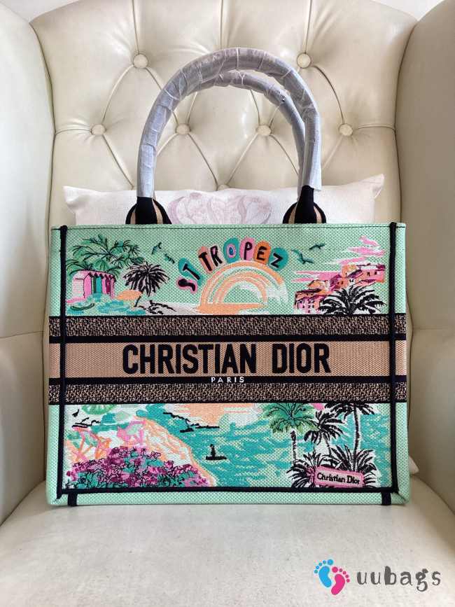 Uubags Dior Souvenir Medium Book Tote Natural Raffia and Multicolor Embroidered Cotton 36x27.5x16.5cm - 1