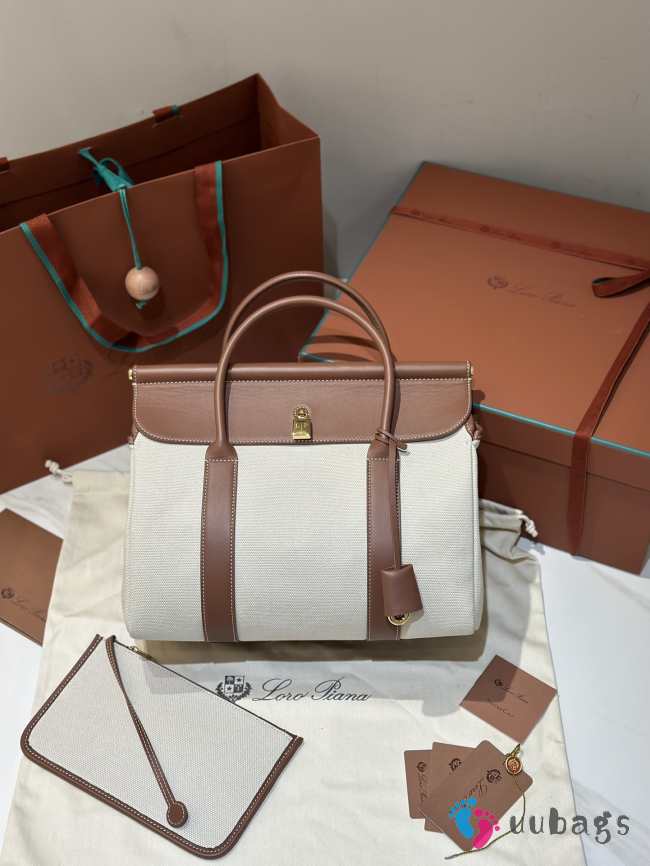 Uubags Loro Piana Loom bag L32 Cotton, Linen In Natural/Caramel Sugar/Sun Gold 33x23x18cm - 1