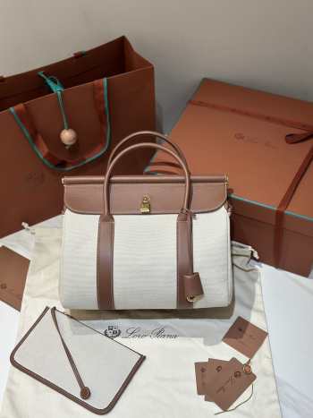 Uubags Loro Piana Loom bag L32 Cotton, Linen In Natural/Caramel Sugar/Sun Gold 33x23x18cm