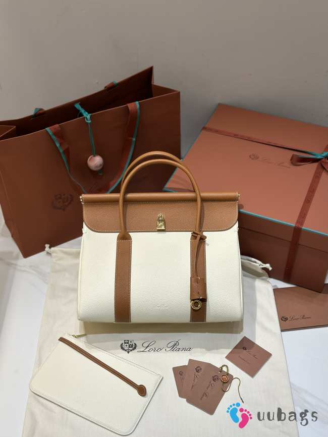 Uubags Loro Piana Loom bag L32 Cotton, Whisper White/Wheat Bran/Sun Gold 33x23x18cm - 1