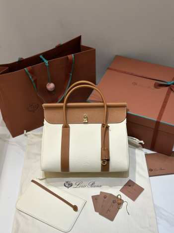 Uubags Loro Piana Loom bag L32 Cotton, Whisper White/Wheat Bran/Sun Gold 33x23x18cm