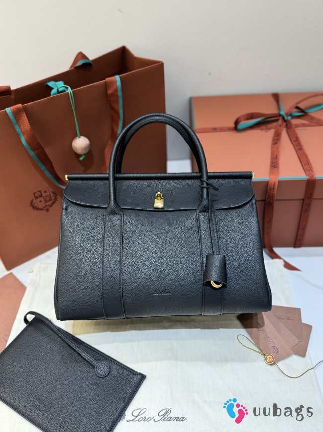 Uubags Loro Piana Loom Bag L32 Grained Calfskin Black/Sun Gold 33x23x18cm - 1