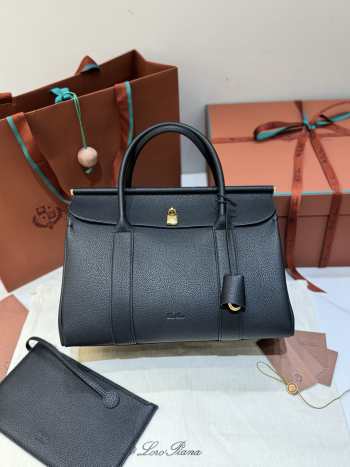 Uubags Loro Piana Loom Bag L32 Grained Calfskin Black/Sun Gold 33x23x18cm