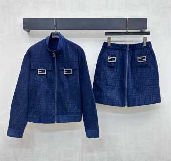 Uubags Fendi high-top stand-up collar jacquard jacket and skirt set