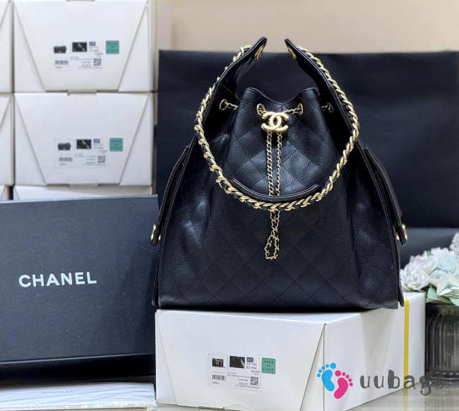 Uubags Chanel 25 Medium Bag Grained Calfskin & Gold Metal In Black 40cm - 1