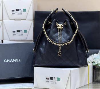 Uubags Chanel 25 Medium Bag Grained Calfskin & Gold Metal In Black 40cm