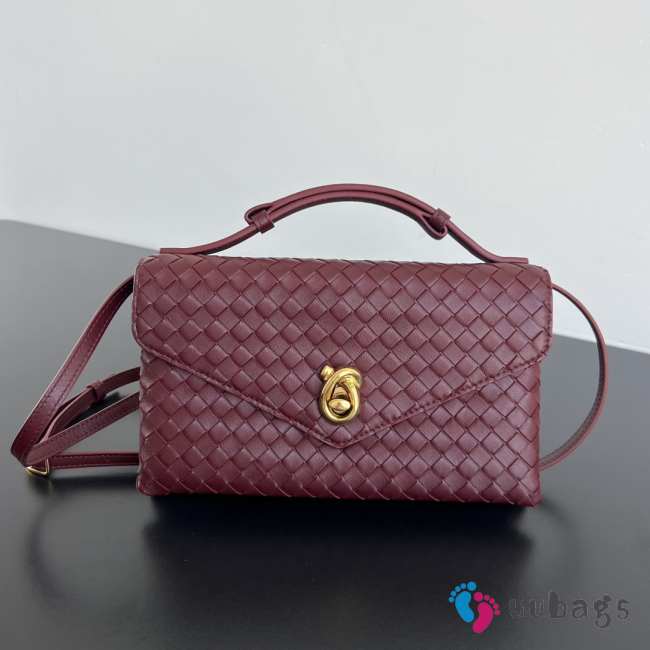 Uubags Bottega Veneta Knot Lock Bag In Burgundy 25x16x5.5cm - 1