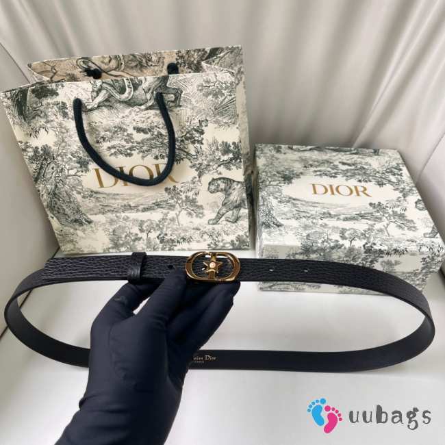 Uubags Dior Lucky 30 Montaigne Star Belt Black Smooth Calfskin With Gold Buckle 2cm - 1