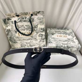 Uubags Dior Lucky 30 Montaigne Star Belt Black Smooth Calfskin With Silver Buckle 2cm
