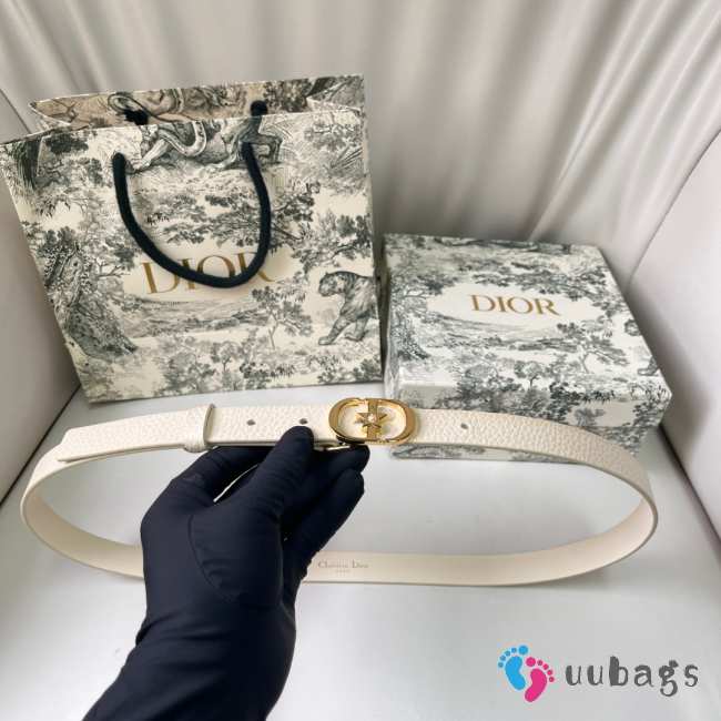Uubags Dior Lucky 30 Montaigne Star Belt White Smooth Calfskin With Gold Buckle 2cm - 1