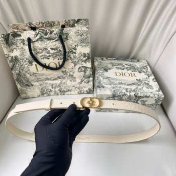 Uubags Dior Lucky 30 Montaigne Star Belt White Smooth Calfskin With Gold Buckle 2cm
