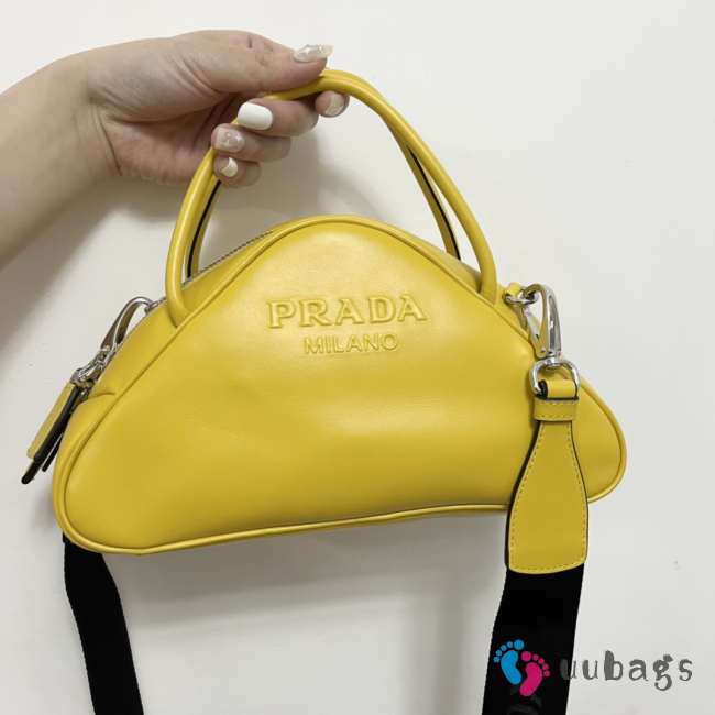 Uubags Prada Triangle Leather Bowler Shoulder Bag In Yellow 25x11x14.5cm - 1