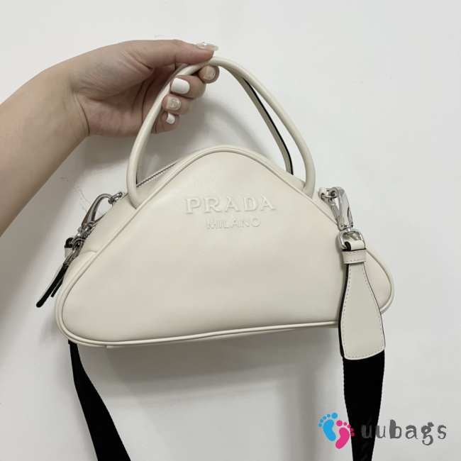 Uubags Prada Triangle Leather Bowler Shoulder Bag In White 25x11x14.5cm - 1