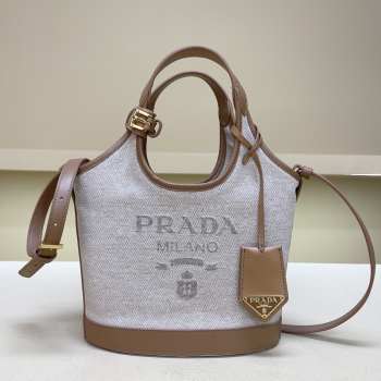 Uubags Prada Small Linen Bland Tote Bag In Brown 21x18x9cm