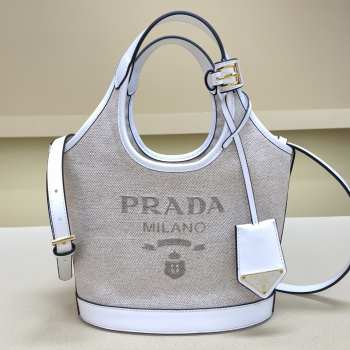 Uubags Prada Small Linen Bland Tote Bag In Grey 21x18x9cm