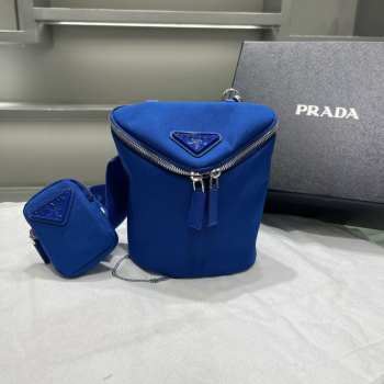 Uubags Prada Blue Canvas Triangle Logo Crossbody Bag 21x15x15cm