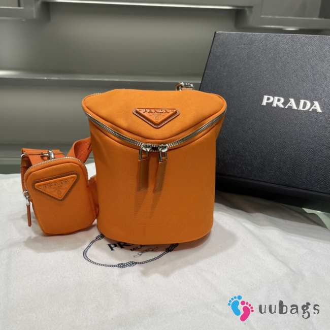 Uubags Prada Orange Canvas Triangle Logo Crossbody Bag 21x15x15cm - 1