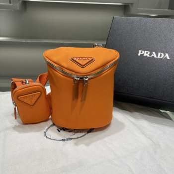 Uubags Prada Orange Canvas Triangle Logo Crossbody Bag 21x15x15cm