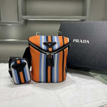 Uubags Prada Orange/ Blue/ White Canvas Triangle Logo Crossbody Bag 21x15x15cm