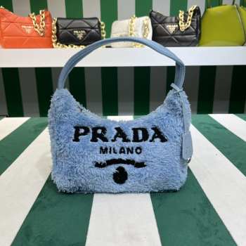 Uubags Prada Re-Edition 2000 Terry Shoulder Bag In Blue 22x12x6cm