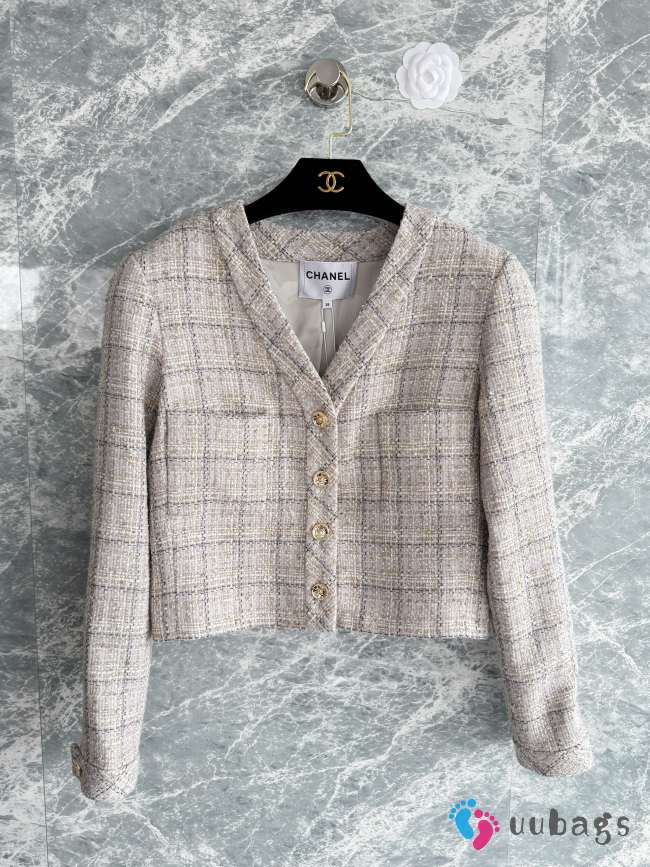Uubags Chanel Jacket Wool & Cotton Tweed In Gray, Black & Gold - 1