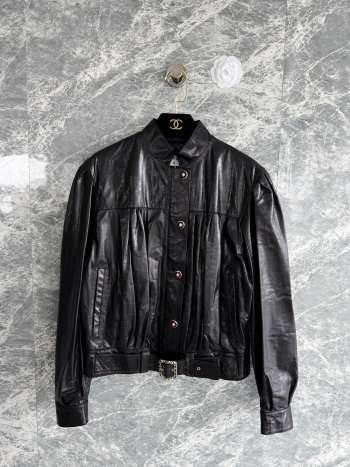 Uubags Chanel Leather Bomber Jacket In Black 