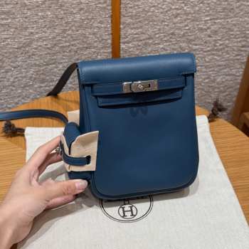 Uubags Hermes mini Kelly Jump backpack in blue swift leather with silver hardware 18x14.5x6cm