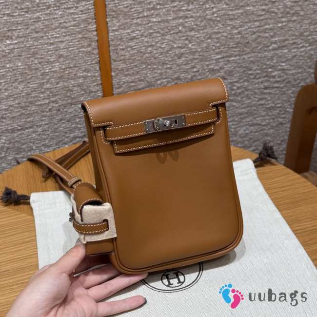 Uubags Hermes mini Kelly Jump backpack in brown swift leather with silver hardware 18x14.5x6cm - 1