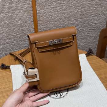 Uubags Hermes mini Kelly Jump backpack in brown swift leather with silver hardware 18x14.5x6cm