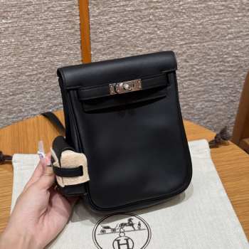 Uubags Hermes mini Kelly Jump backpack in black swift leather with silver hardware 18x14.5x6cm