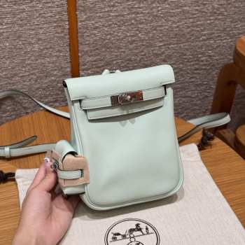 Uubags Hermes mini Kelly Jump backpack in mint green swift leather with silver hardware 18x14.5x6cm