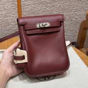 Uubags Hermes mini Kelly Jump backpack in burgundy swift leather with silver hardware 18x14.5x6cm - 1