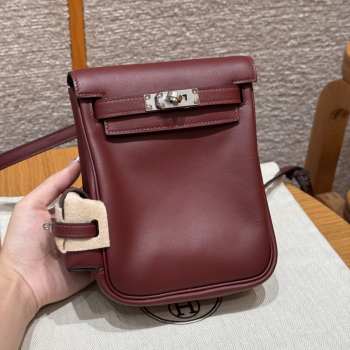 Uubags Hermes mini Kelly Jump backpack in burgundy swift leather with silver hardware 18x14.5x6cm