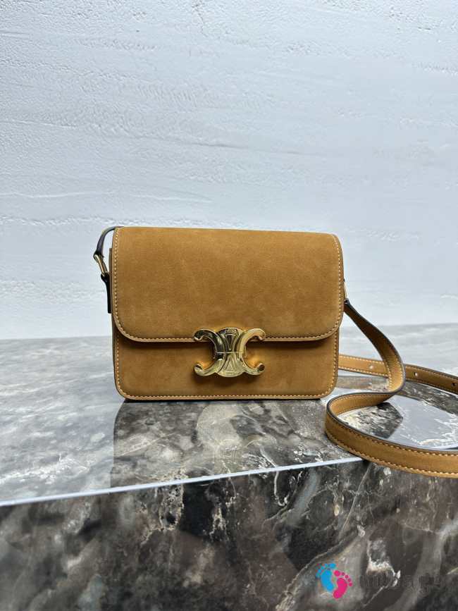 Uubags Celine Teen Triomphe Bag In Nubuck Calfskin Tan 18.5x13.5x7cm - 1