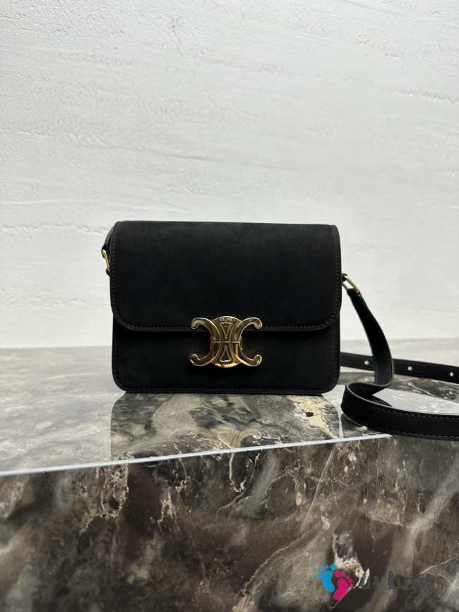 Uubags Celine Teen Triomphe Bag In Nubuck Calfskin Black 18.5x13.5x7cm - 1