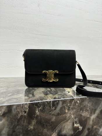 Uubags Celine Teen Triomphe Bag In Nubuck Calfskin Black 18.5x13.5x7cm
