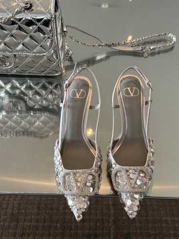 Uubags Valentino Garavani Vlogo 80 embellished leather slingback pumps in silver 9cm