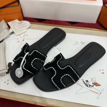 Uubags Hermes Oran sandals black leather sole