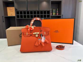 Uubags Hermes Birkin Bag Orange Togo Leather Gold Hardware 