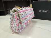 Uubags Chanel Tweed Quilted Medium Rectangular Flap Ecru Pink Blue White Bag 25cm - 6