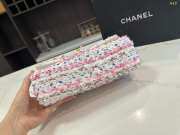 Uubags Chanel Tweed Quilted Medium Rectangular Flap Ecru Pink Blue White Bag 25cm - 2