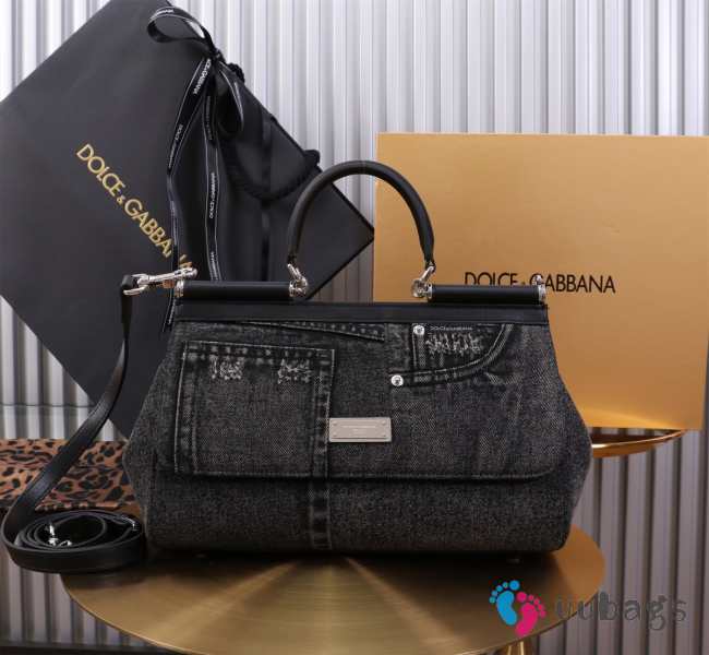 Uubags Dolce & Gabbana Sicily Patchwork Denim Top Handle Bag 29x18x12cm - 1