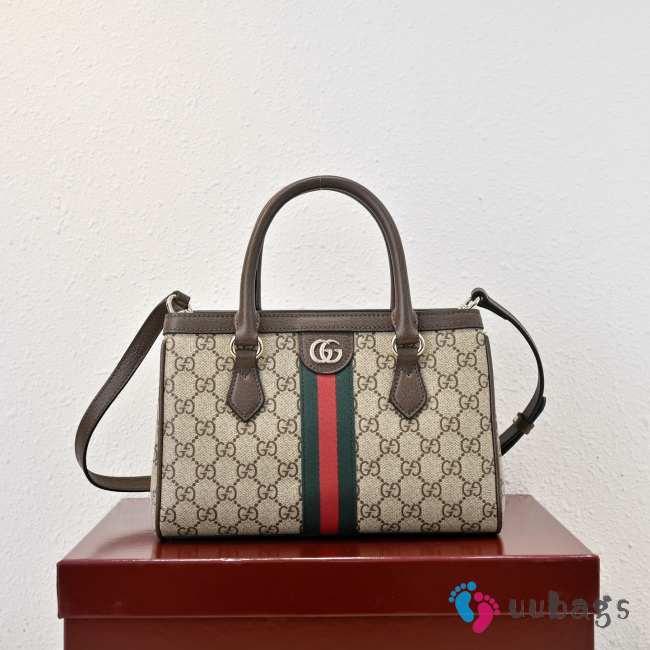 Uubags Gucci Ophidia small tote bag beige and dark brown GG monogram coated fabric 25.5x18x10.5cm - 1
