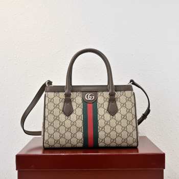 Uubags Gucci Ophidia small tote bag beige and dark brown GG monogram coated fabric 25.5x18x10.5cm
