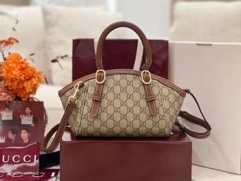 Uubags Gucci GG Emblem small top handle bag green and red Web cotton lining 31x17x12cm